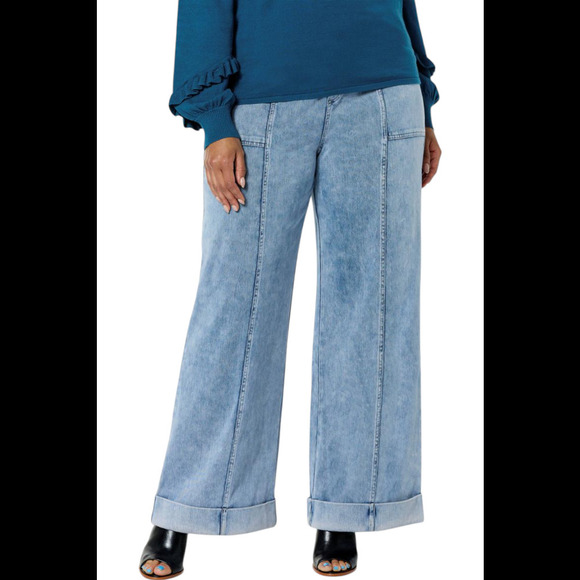 C. Wonder by Christian Siriano Pants - C Wonder Twill Wide Leg Cuffed Pant w Pockets Light Wash - Regular
